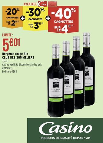 Casino Supermarchés Bergerac rouge bio club des sommeliers offre