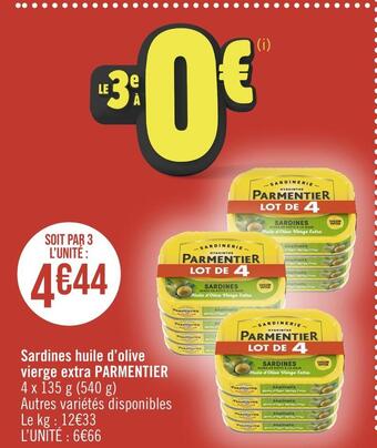 Casino Supermarchés Parmentier sardines huile d’olive vierge extra offre