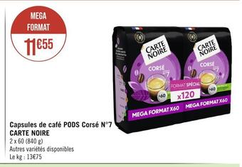 Casino Supermarchés Carte noire capsules de café pods corsé n°7 offre