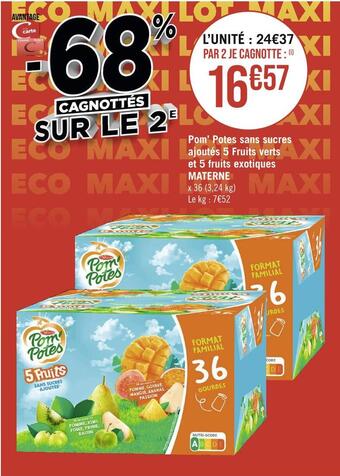 Casino Supermarchés Materne pom’ potes sans sucres ajoutés 5 fruits verts et 5 fruits exotiques offre