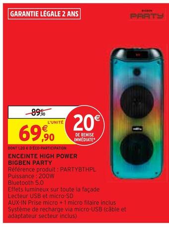 Intermarché Bigben party enceinte high power offre