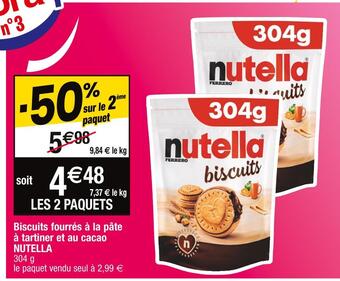 Cora x Carrefour Nutella biscuits fourrés à la pâte à tartiner et au cacao offre