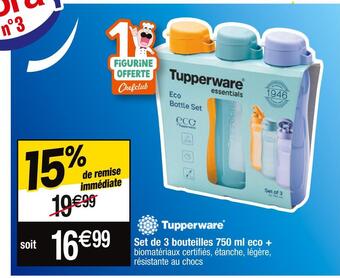 Cora x Carrefour Tupperware set de 3 bouteilles 750 ml eco + offre