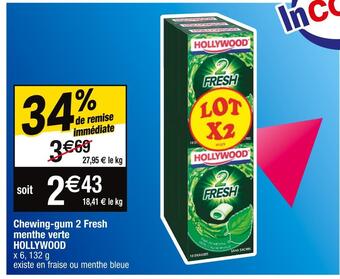 Cora Hollywood chewing-gum 2 fresh menthe verte offre