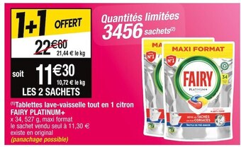Cora x Carrefour Fairy platinum+ (1)tablettes lave-vaisselle tout en 1 citron offre
