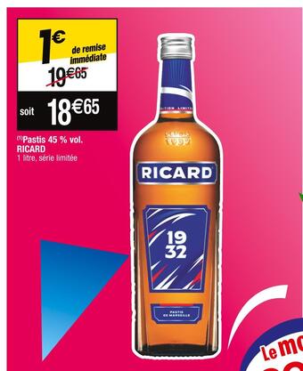 Cora x Carrefour Ricard pastis 45 % vol offre
