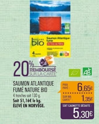 Match SAUMON ATLANTIQUE FUMÉ NATURE BIO offre