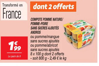 Netto COMPOTE POMME NATURE POMME-POIRE SANS SUCRES AJOUTÉS ANDROS offre