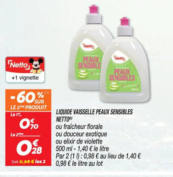Netto LIQUIDE VAISSELLE PEAUX SENSIBLES NETTO offre