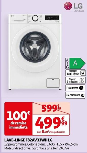 Auchan LAVE-LINGE F82AV33WH LG offre