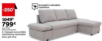 BUT Canapé convertible méridienne réversible tissu gris Any offre