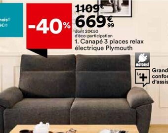 BUT Canapé 3 places relax électrique Plymouth offre