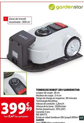 Auchan Tondeuse robot 28V gardenstar offre