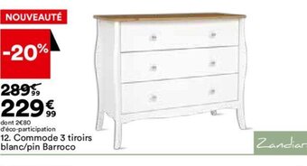 BUT Commode 3 tiroirs blanc/pin Barroco offre
