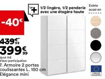 BUT Armoire 2 portes coulissantes L. 150 cm offre