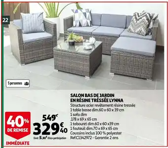 Auchan Salon Bas de jardin en ésine tressée lynna offre