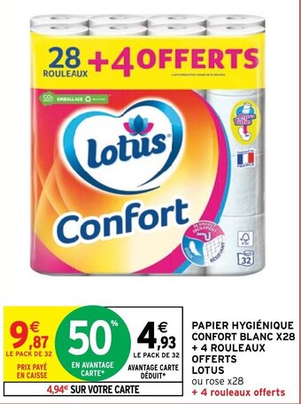 PAPIER HYGIÉNIQUE CONFORT BLANC X28 + 4 ROULEAUX OFFERTS LOTUS