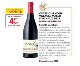 METRO CÔTES-DU-RHÔNE-VILLAGES MASSIF D'UCHAUX 2021 DOMAINE BRUNELY offre