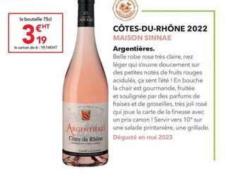 METRO CÔTES-DU-RHÔNE 2022 MAISON SINNAE offre