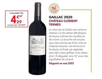 METRO GAILLAC 2020 CHÂTEAU CLÉMENT TERMES offre