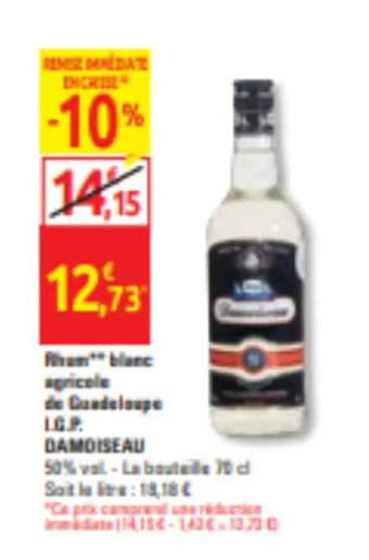 Diagonal Rhum blanc agricole du Guadeloupe I.G.P. DAMOISEAU offre