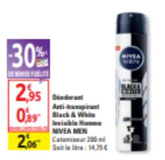 Diagonal Deodorant Anti-transpirant black & white invisible homme NIVEA MEN offre