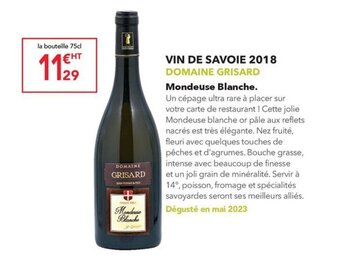 METRO VIN DE SAVOIE 2018 DOMAINE GRISARD offre