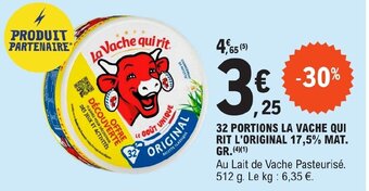 E.Leclerc 32 PORTIONS LA VACHE QUI RIT L'ORIGINAL 17,5% MAT. GR. (4)(1) offre