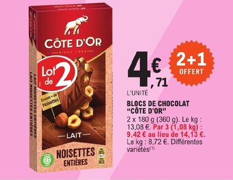 E.Leclerc BLOCS DE CHOCOLAT "CÔTE D'OR" offre