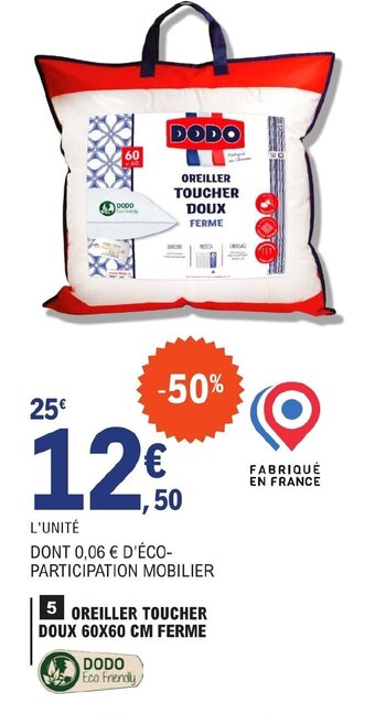 E.Leclerc OREILLER TOUCHER DOUX 60X60 CM FERME offre