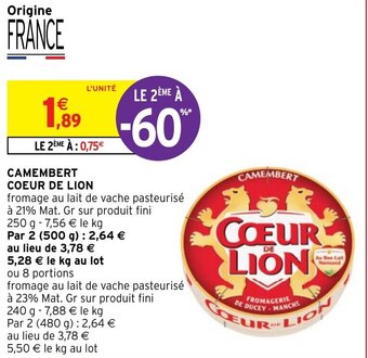 Intermarché CAMEMBERT COEUR DE LION offre