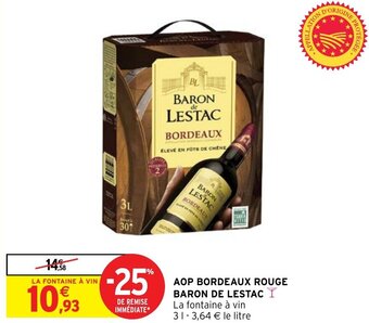 Intermarché AOP BORDEAUX ROUGE BARON DE LESTAC offre