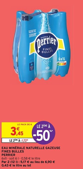 Intermarché EAU MINÉRALE NATURELLE GAZEUSE FINES BULLES PERRIER offre