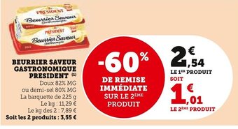 Super U BEURRIER SAVEUR GASTRONOMIQUE PRESIDENT (¹) offre