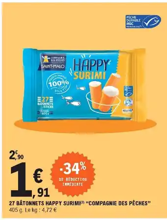 E.Leclerc 27 Bâtonnet happy Surimi Compagnie Des Pêches offre