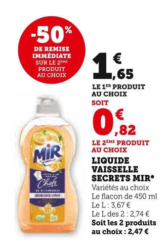 Super U Mir liquide vaisselle secrets offre