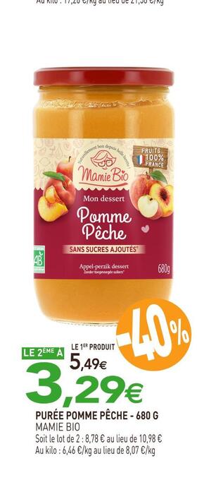 naturéO Mamie bio purée pomme pêche offre