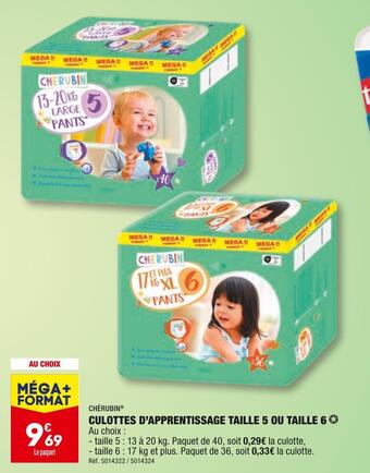 ALDI Chérubin culottes d’apprentissage taille 5 ou taille 6 offre