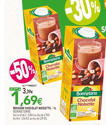 naturéO Bonneterre boisson chocolat noisette offre