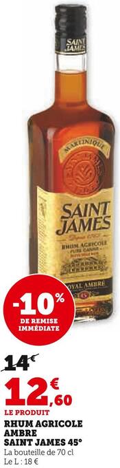 U Express Saint james rhum agricole ambre 45° offre