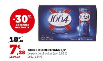 Super U 1664 biere blonde 5,5° offre