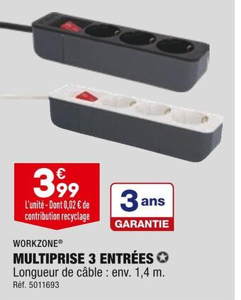 ALDI Workzone multiprise 3 entrées offre