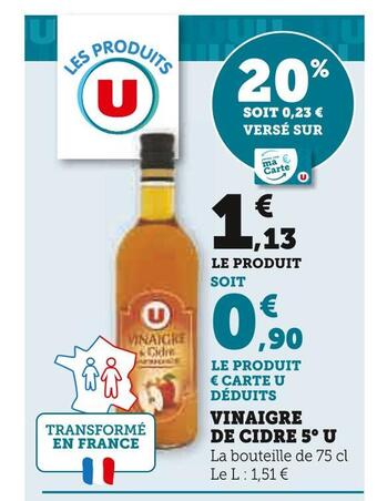 Super U U vinaigre de cidre 5° offre
