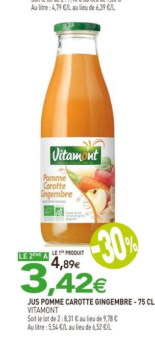 naturéO Vitamont jus pomme carotte gingembre offre