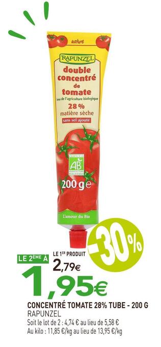 naturéO Rapunzel concentré tomate 28% tube offre