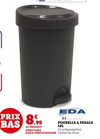 Hyper U Eda poubelle a pedale 15l offre