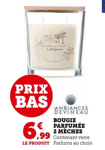 Hyper U Ambiances devineau bougie parfumée 2 mèches offre