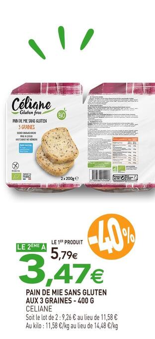 naturéO Celiane pain de mie sans gluten aux 3 graines offre