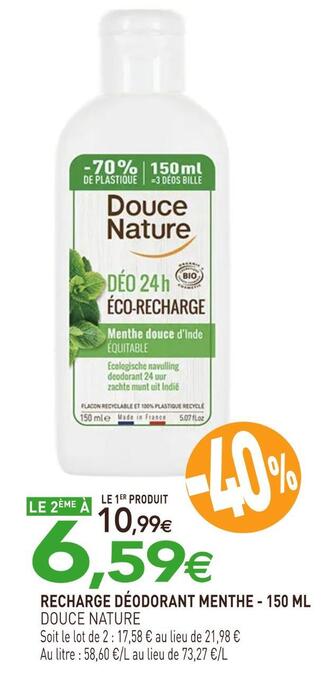 naturéO Douce nature recharge déodorant menthe offre