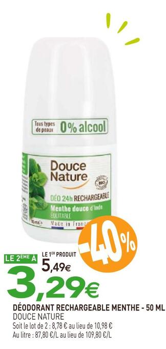 naturéO Douce nature déodorant rechargeable menthe offre